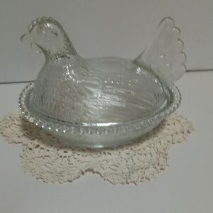 Vintage Indiana Glass Clear Hen on Nest Dish